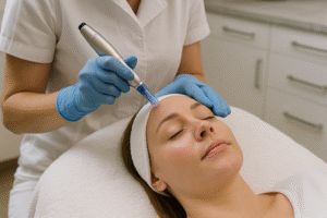 Client receiving microneedling treatment at Epping Beauty Clinic in Essex